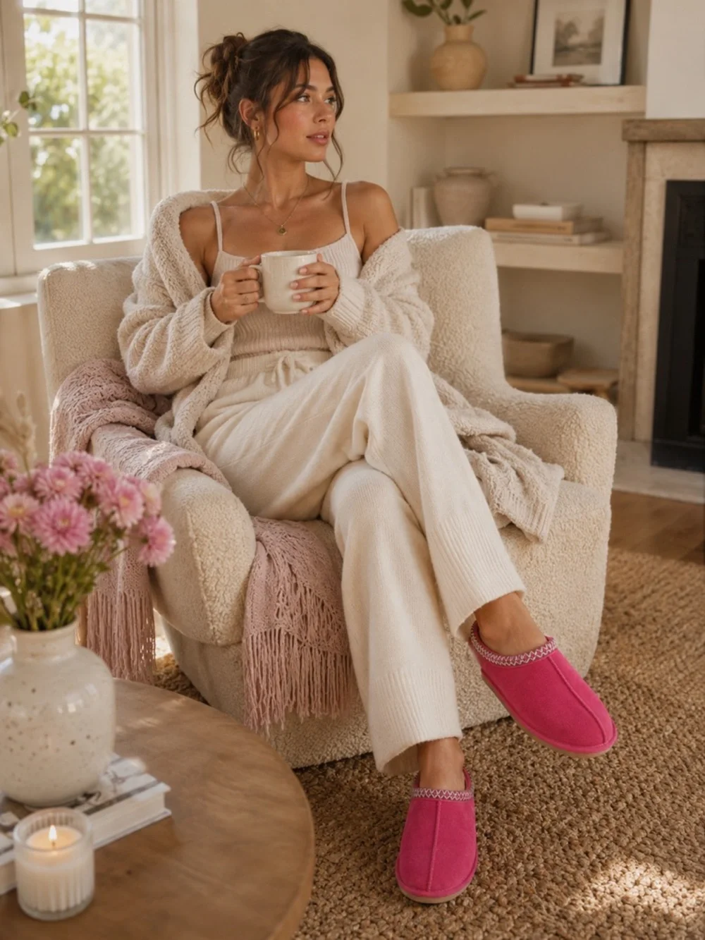 UGG Tasman II Suede Slippers Pink Bloom